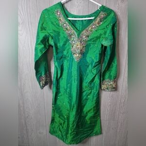 Elegant Green Embellished Dress, Size, Call Out In The Picture Under The Pits.